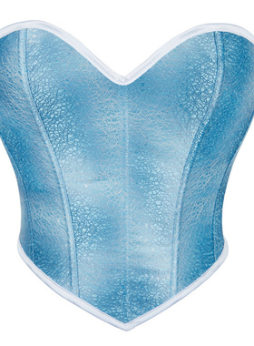 新款法式蓝色拉链女士抹胸塑身上衣corset无肩带鱼骨裹胸挂脖马甲