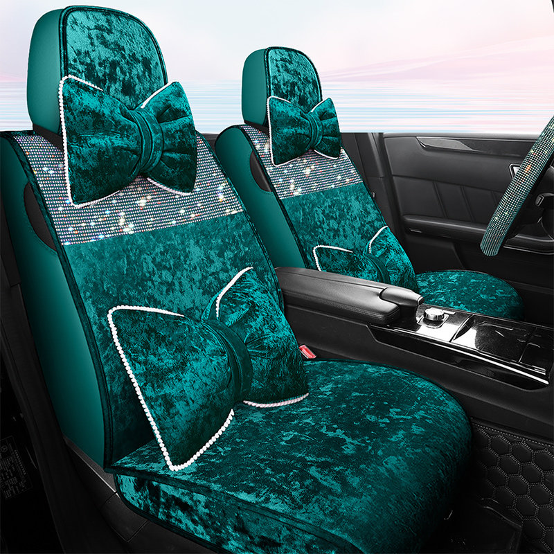 汽车坐垫冬季毛绒汽车座套加厚保暖短毛羽绒汽车座垫全包围座椅套