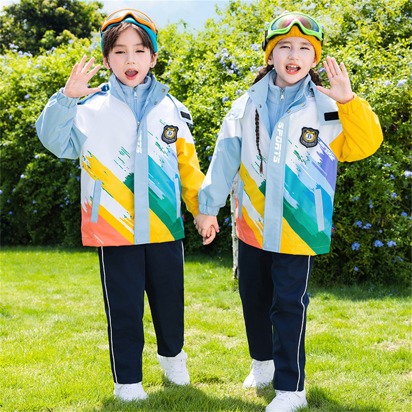 校服套装小学生春秋新款儿童户外冲锋衣加绒班服幼儿园园服三件套