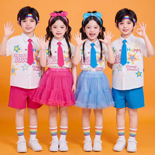 儿童啦啦队演出服小学生运动会班服幼儿园可爱衬衫合唱舞蹈表演服