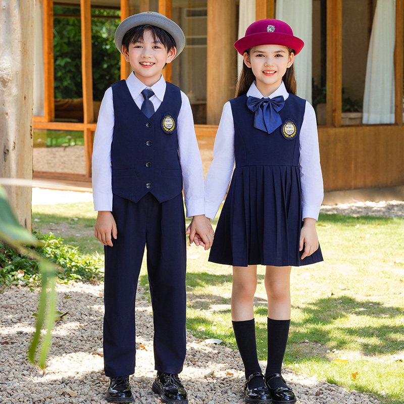 小学生校服春秋英伦马甲连衣裙班服套装幼儿园园服朗诵合唱演出服