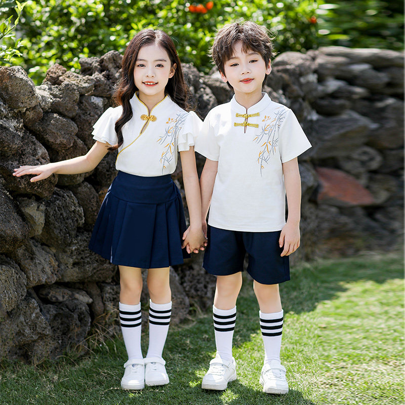 幼儿园园服大班毕业服小学生夏季古风校服夏装汉服儿童班服表演服