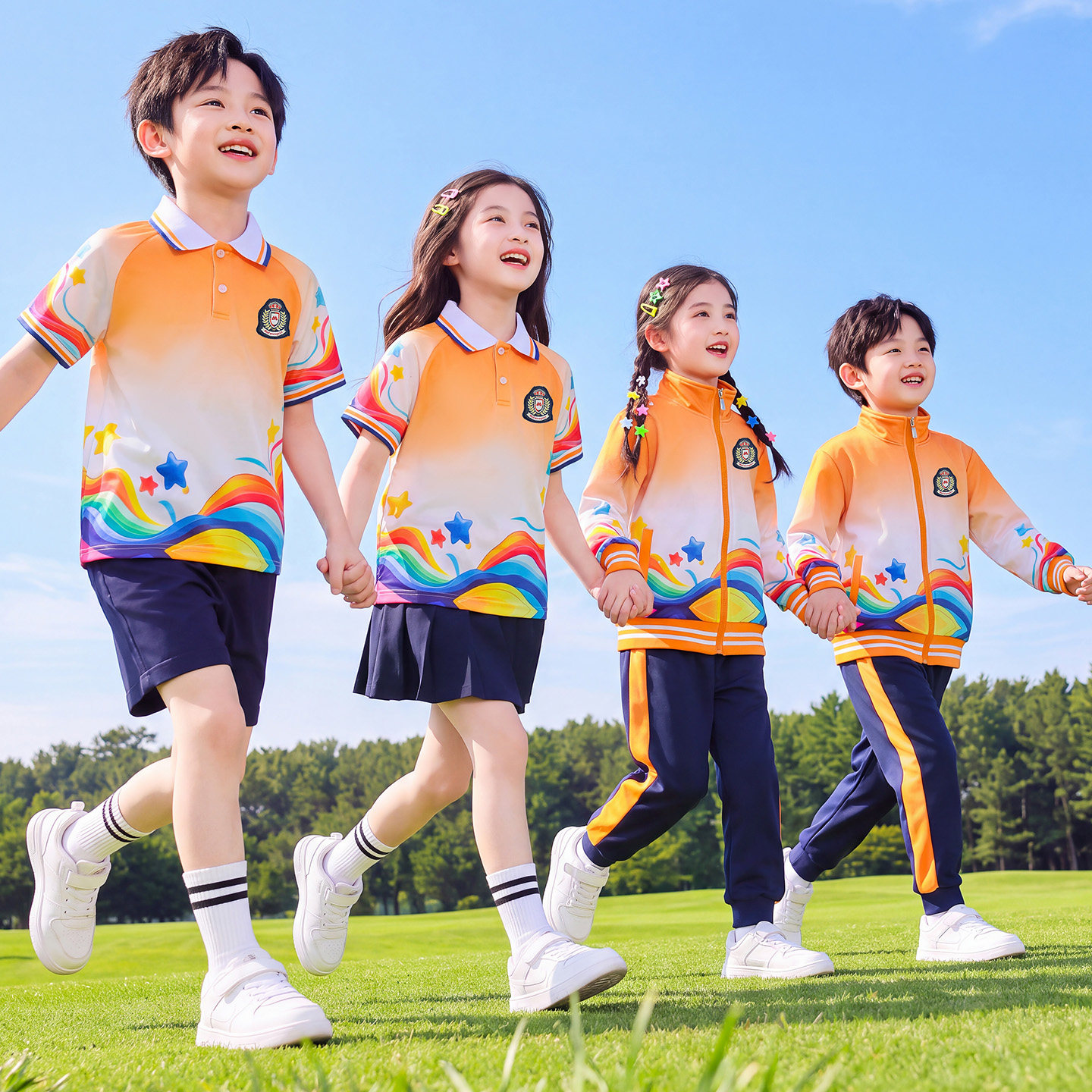 一年级小学生春秋款三件套校服幼儿园园服秋季运动会橘色儿童班服
