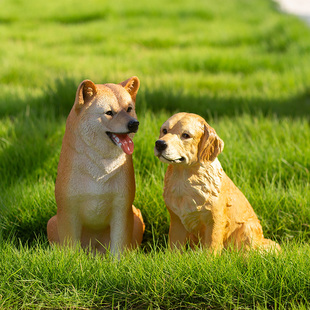 仿真宠物狗模型树脂雕塑柴犬落地摆设金毛家居装 饰露台庭院摆件