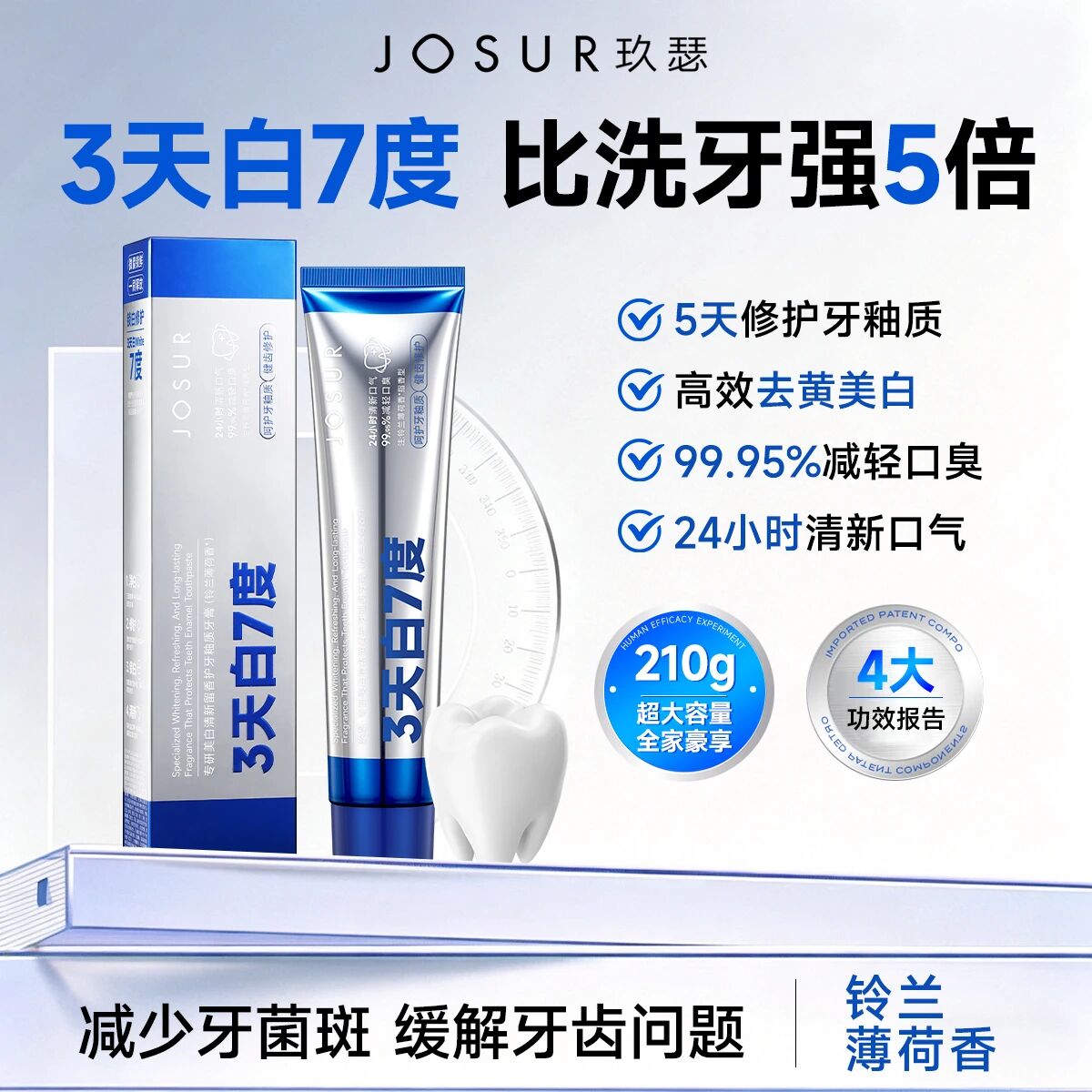 玖瑟清洁+美白+修护24H清新口气专研美白清新留香护牙釉质牙膏图片