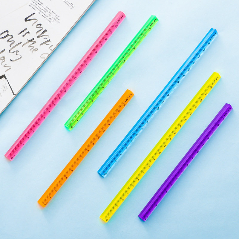 透明水晶彩色15cm 20cm立体三棱尺学生文具测量绘画直尺刻度尺子
