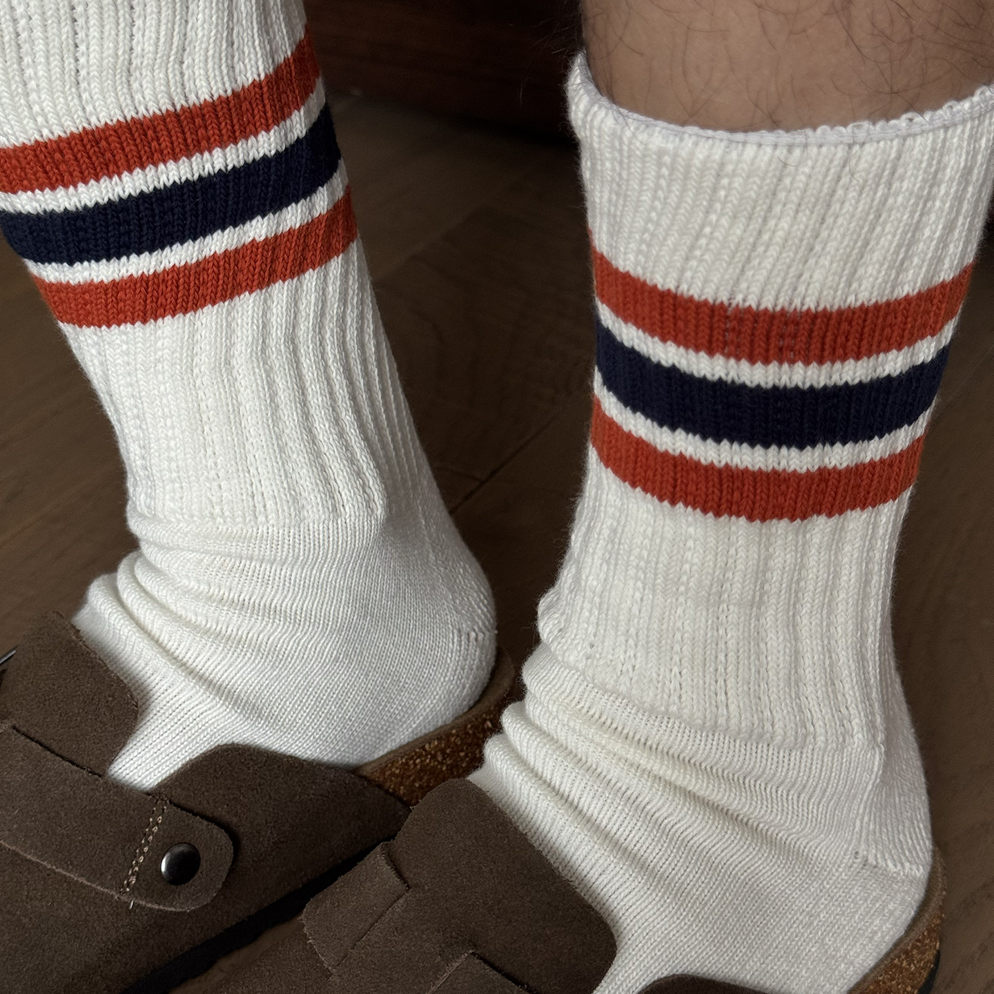 双杠条纹秋冬加厚毛巾底长筒袜