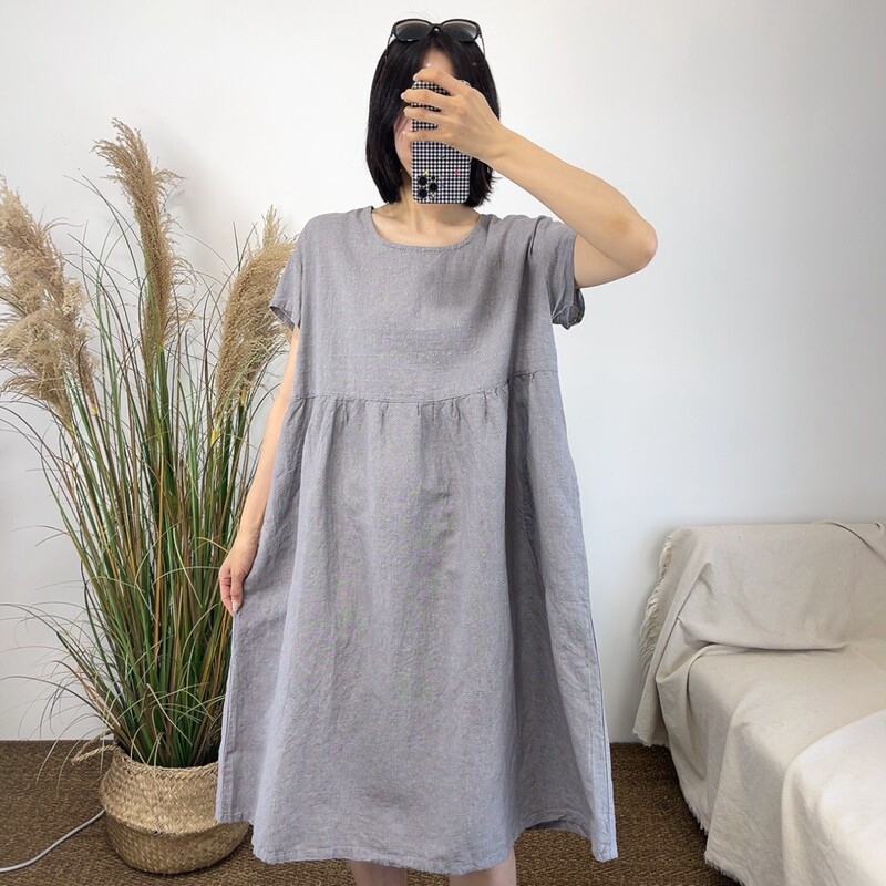 亚麻连衣裙新款大码宽松洋气裙子