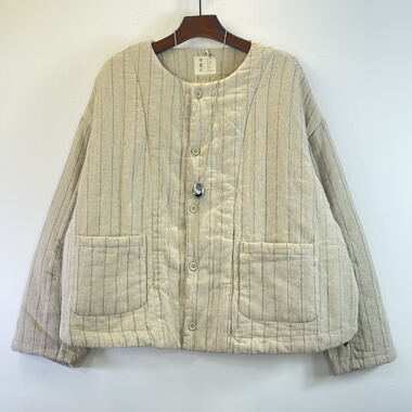 秋冬新款圆领条纹棉服女宽松大码休闲百搭上衣高级感