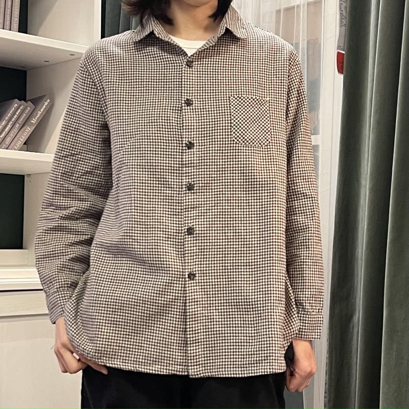 棉麻衬衫女黑白格子衬衣上衣早春