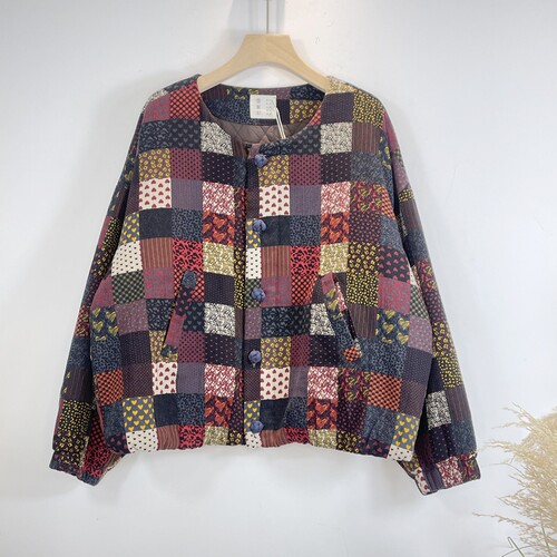 雪蓝杉复古格纹宽松保暖棉衣女