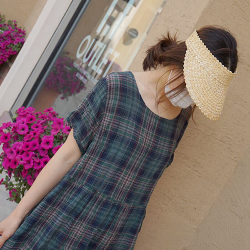 雪蓝杉夏季大码女宽松棉麻连衣裙