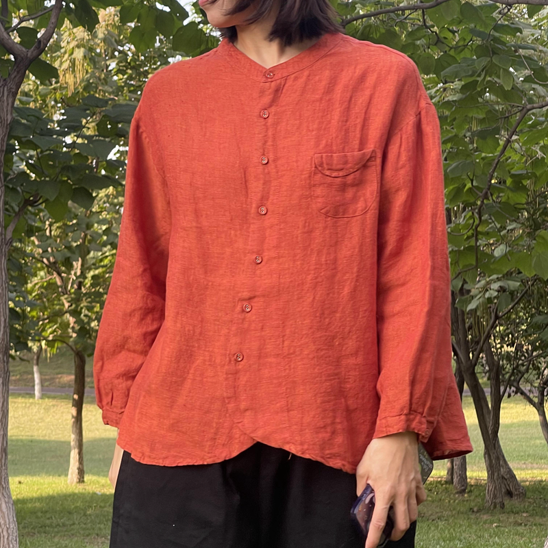 长袖亚麻衬衫女夏季新款