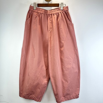 日系棉宽松大码奶奶裤休闲裤松紧腰高腰9分萝卜裤哈伦裤可挽腿