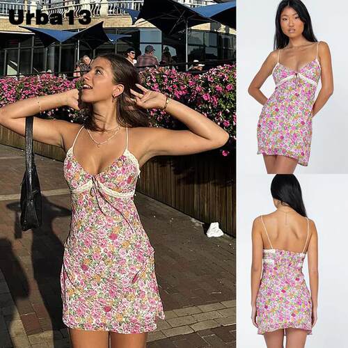 Urba13买手店现货正品Princess Polly短裙碎花抽绳包臀吊带洋装