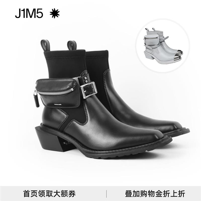 微瑕untitlab方头短靴高跟靴黑色绑带经典高帮靴Hitch Boots