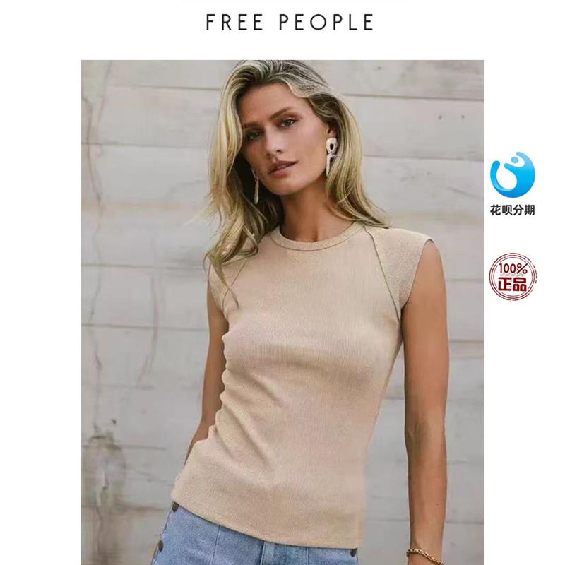 FREE PEOPLE 休闲风圆领修身套头无袖针织背心上衣