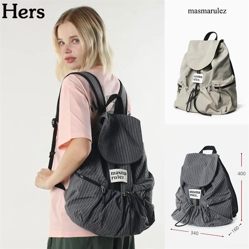 正品韩国品牌masmarulez格子纹大容量旅行轻便双肩背包女
