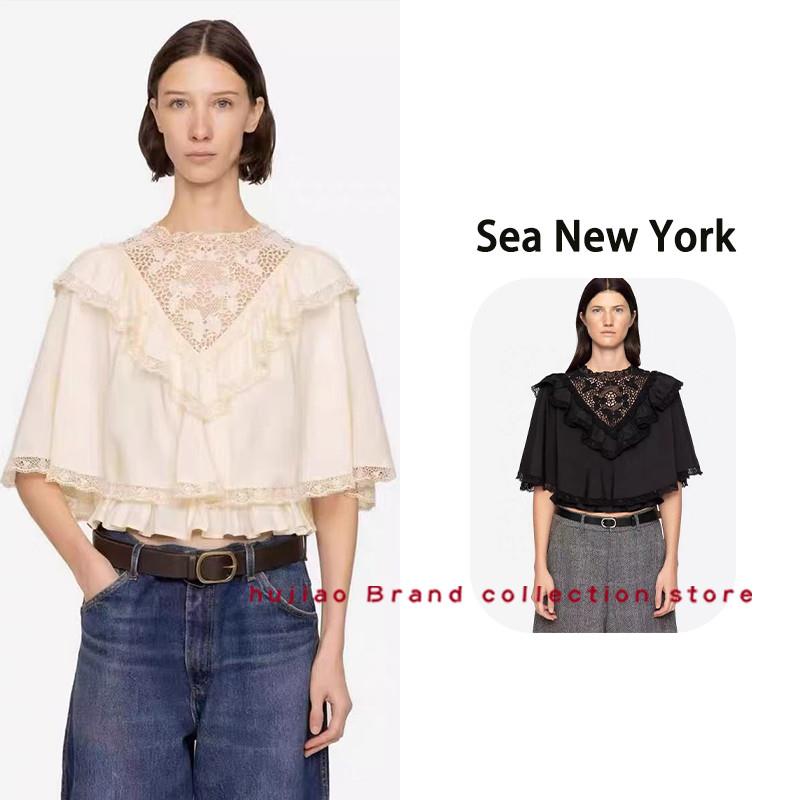 煳椒正品 Sea New York 新款蕾丝勾花荷叶边斗篷袖衬衫上衣女