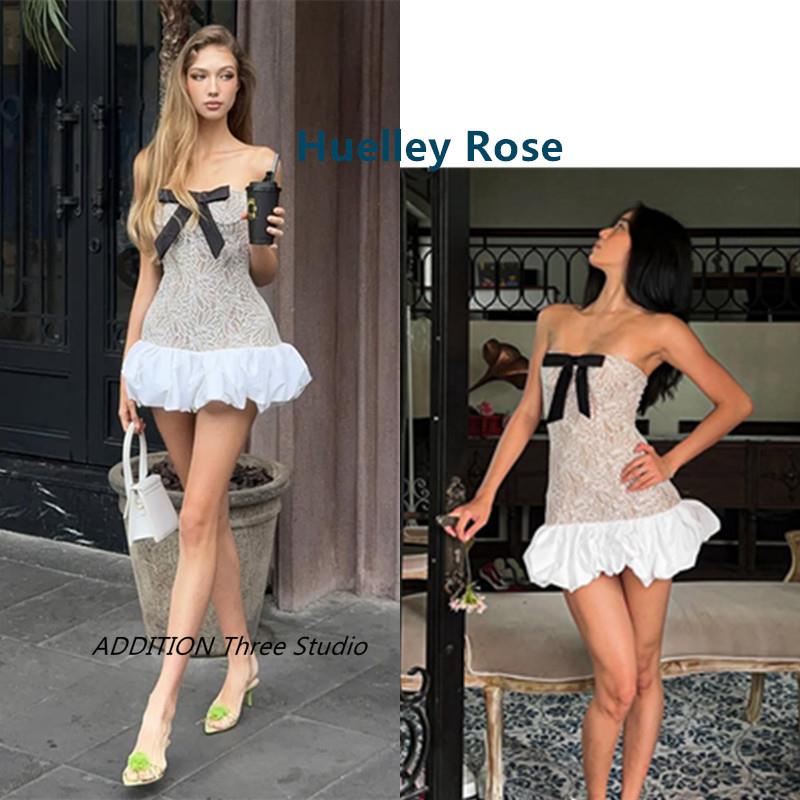 正品 Huelley Rose 辣妹装性感抹胸蝴蝶结蕾丝收腰修身迷你连衣裙