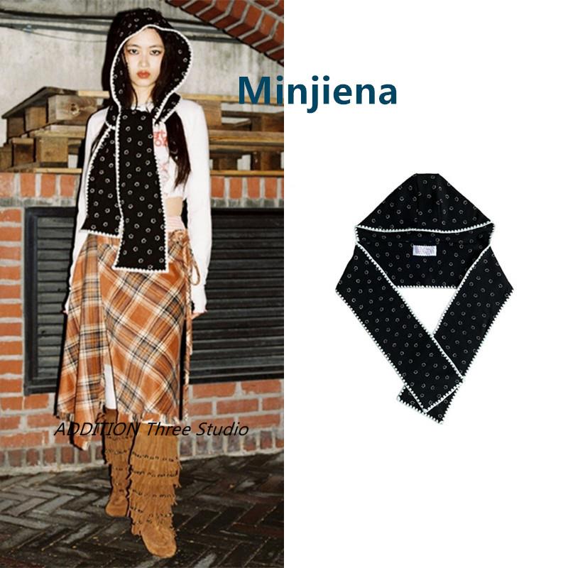 韩国正品 Minjiena 24款经典可爱笑脸印花蕾丝保暖帽子围脖披肩女