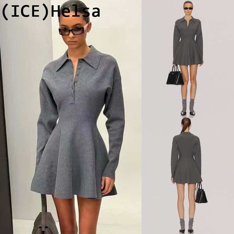 ice买手店正品折扣Helsa短裙25早秋新款灰色老钱风长袖针织洋装
