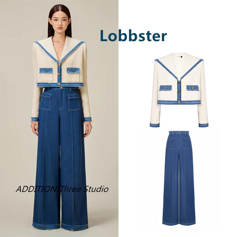 越南小众 Lobbster 23秋冬款海军风小香风短外套高腰牛仔长裤套装