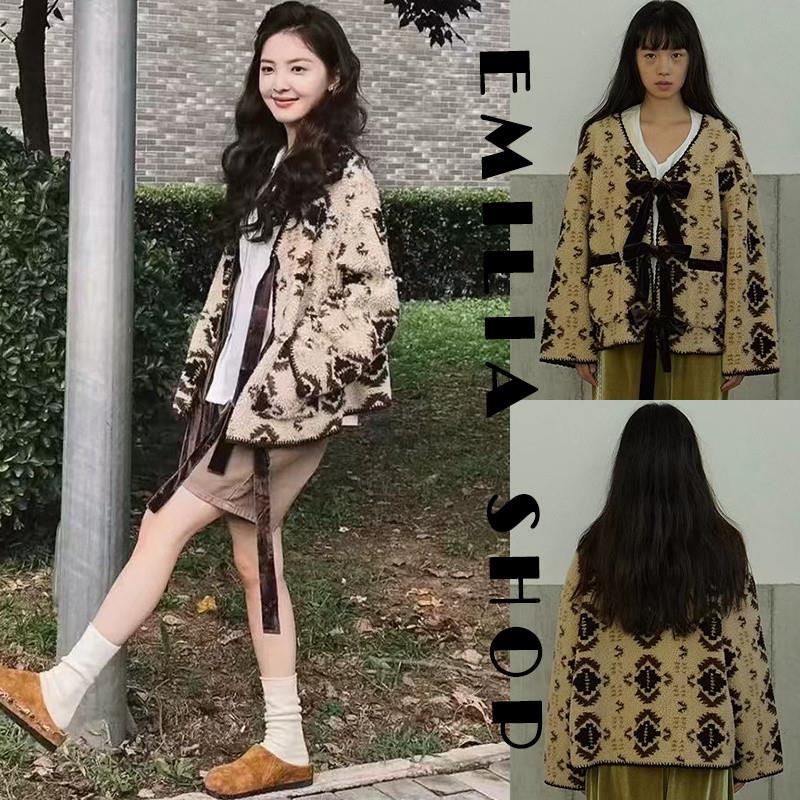买手店韩国正品现货hokuspokus章若楠同款蝴蝶结绑带羊毛外套女
