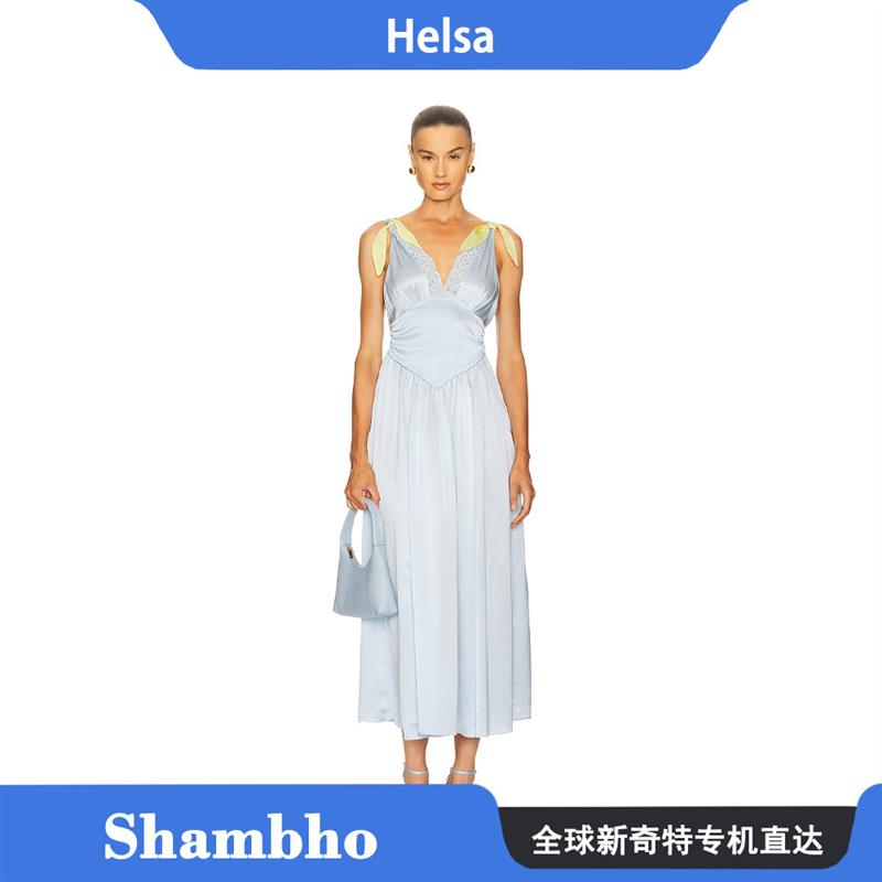 Shambho正品 Helsa 静奢风蝴蝶结装饰收腰吊带洋装性感礼服裙