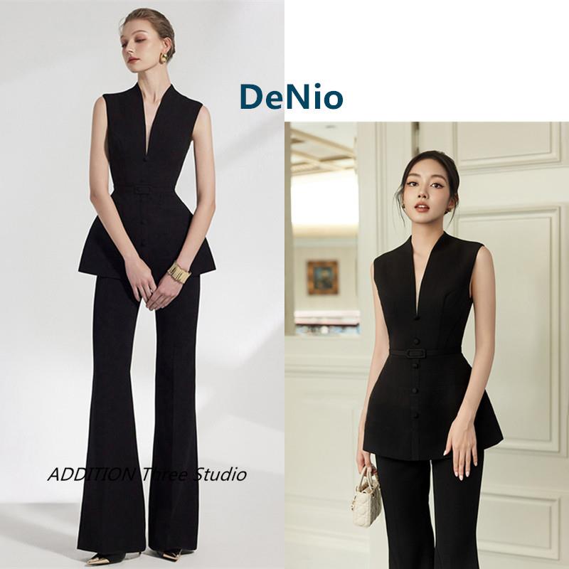 越南小众 DeNio 25春夏新款简约气质V领收腰无袖上衣喇叭裤套装女