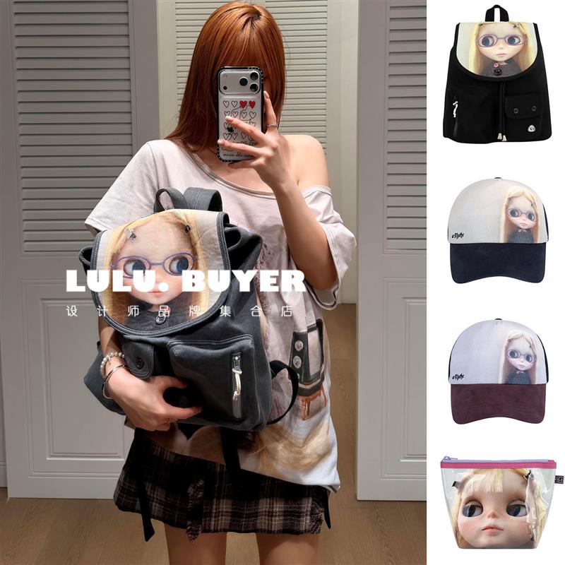 LULU买手店韩国正品Coyseio新款卡通娃娃化妆包百搭鸭舌帽双肩包