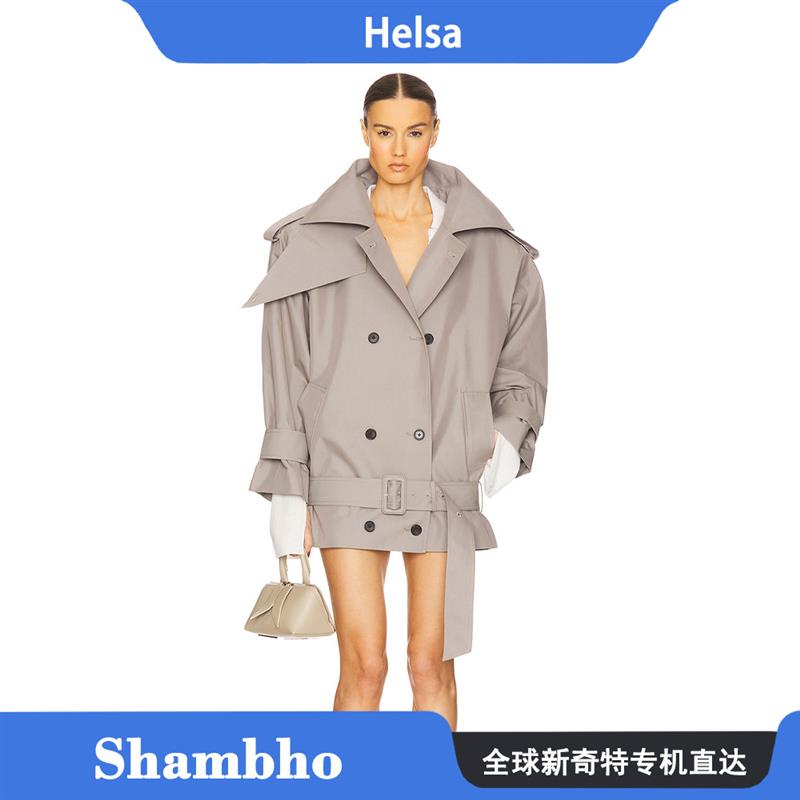 Shambho正品Helsa 新品易梦玲同款老钱风短款廓形系带风衣外套
