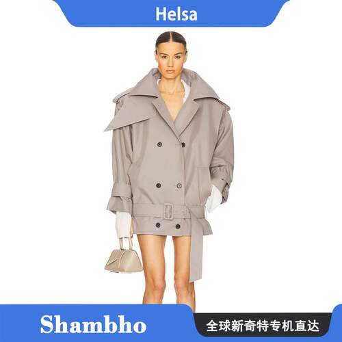 Shambho正品Helsa 新品易梦玲同款老钱风短款廓形系带风衣外套