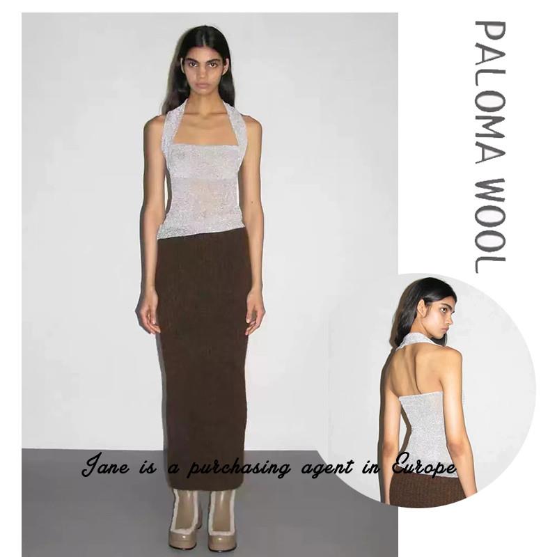 国现 西班牙直邮 PALOMA WOOL 亮丝无袖露背显瘦挂颈吊带背心上衣