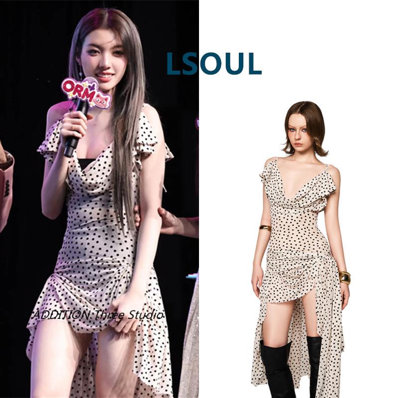 越南 LSOUL 性感纯欲风波点荡领露背不规则飘带裙摆吊带连衣裙女