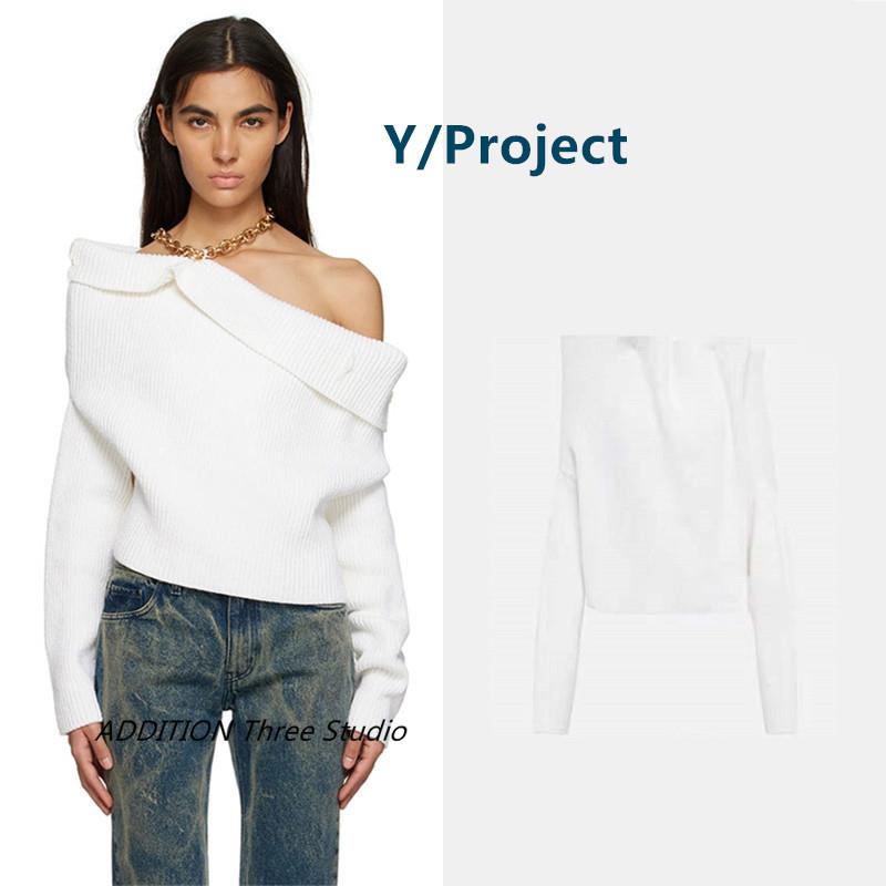 折扣 Y/Project 秋冬款简约慵懒风金属挂链斜领露肩套头针织衫女