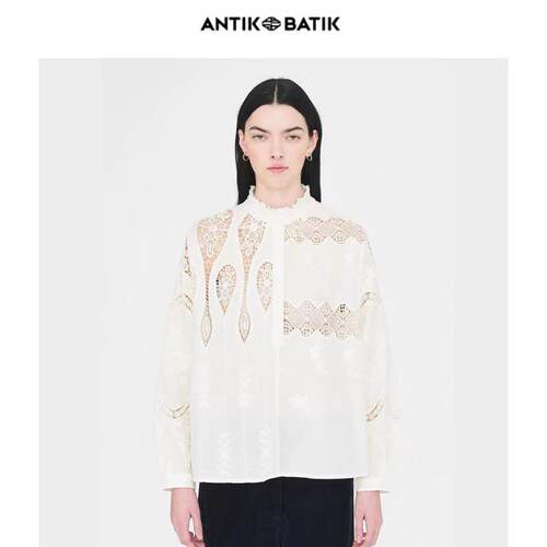 Antik batik  25早春新款时尚百搭蕾丝拼接衬衫上衣