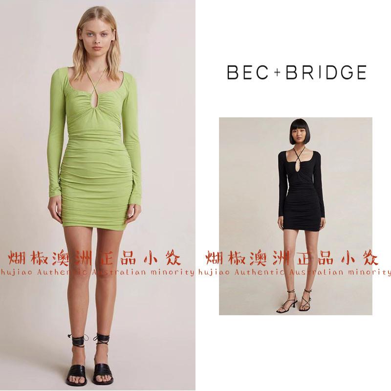 煳椒 澳洲正品 bec bridge 22方领长袖挂脖式紧身包臀短裙连衣裙