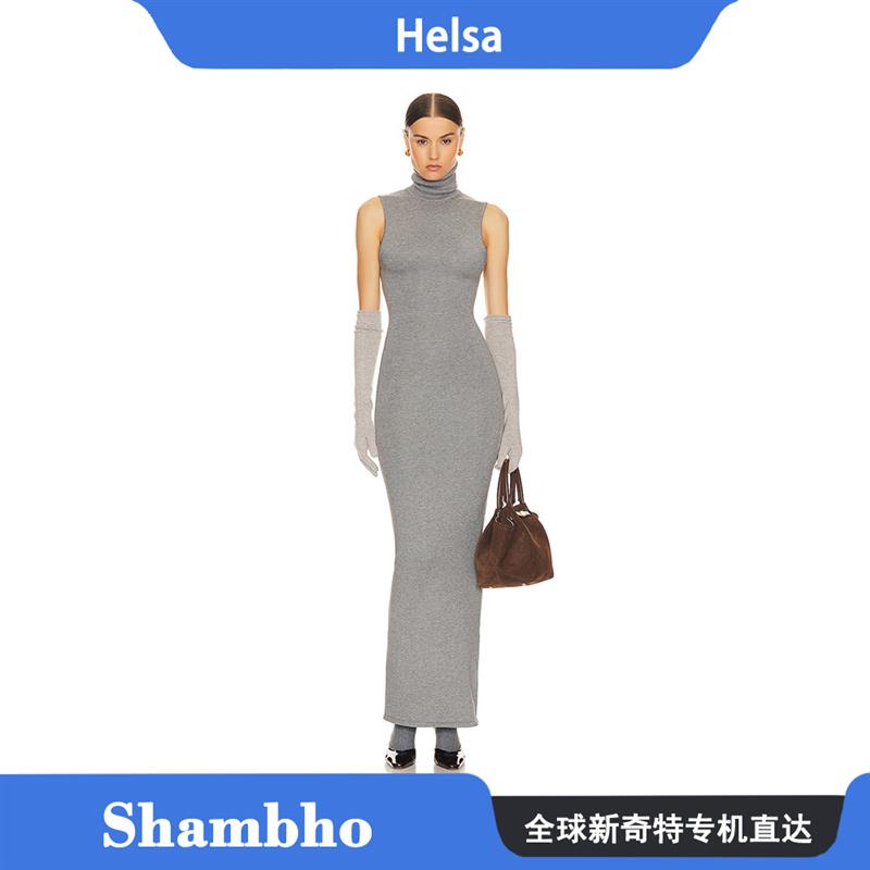 Shambho正品 Helsa 新款灰色高领无袖收腰性感修身洋装内搭长裙
