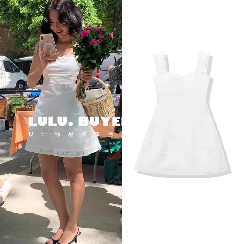 LULU买手店正品STU连衣裙25新款Fever同款A字花边一字领中长裙女