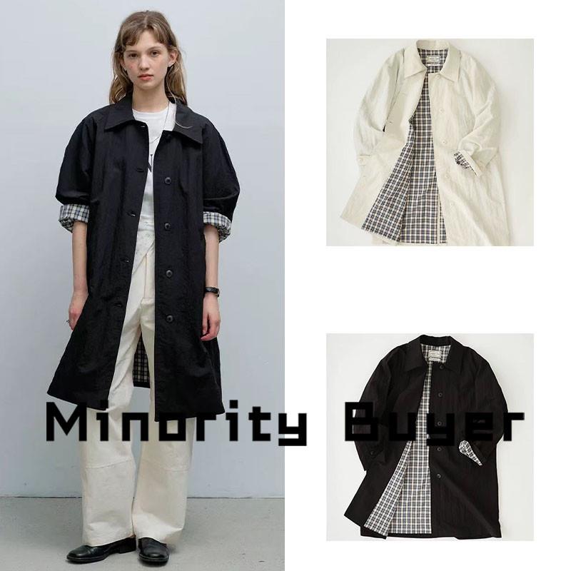 现货 买手店 Modest Mood 25春夏新款复古格纹宽松休闲中长版风衣