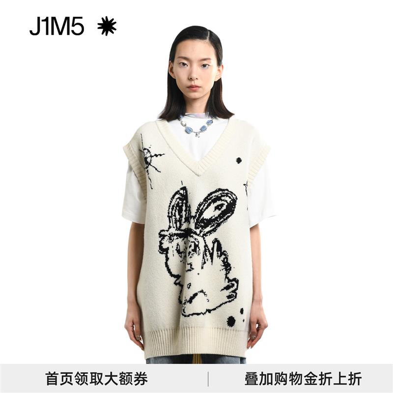 J1M5买手店 怪兽图案提花背心无袖韩国设计师春夏