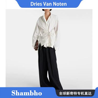 Shambho正品Dries Van Noten新款不对称设计手工流苏水钻长袖衬衫