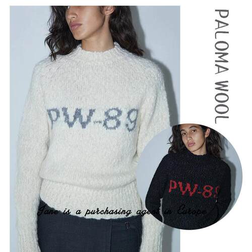 国现 PALOMA WOOL 24秋季西班牙羊毛混纺针织字母印花毛衣套头衫