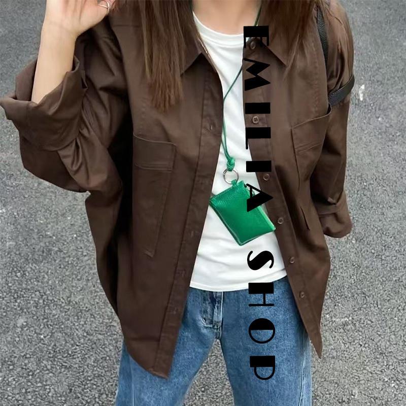 买手店韩国正品折扣Ethos衬衫25ss棕色双口袋翻领宽松棉质衬衫女
