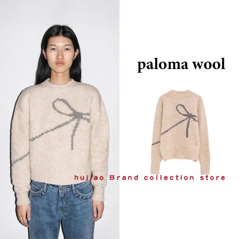 糊椒正品 PALOMA WOOL 圆领套头蝴蝶结羊毛混纺短款毛衣针织衫