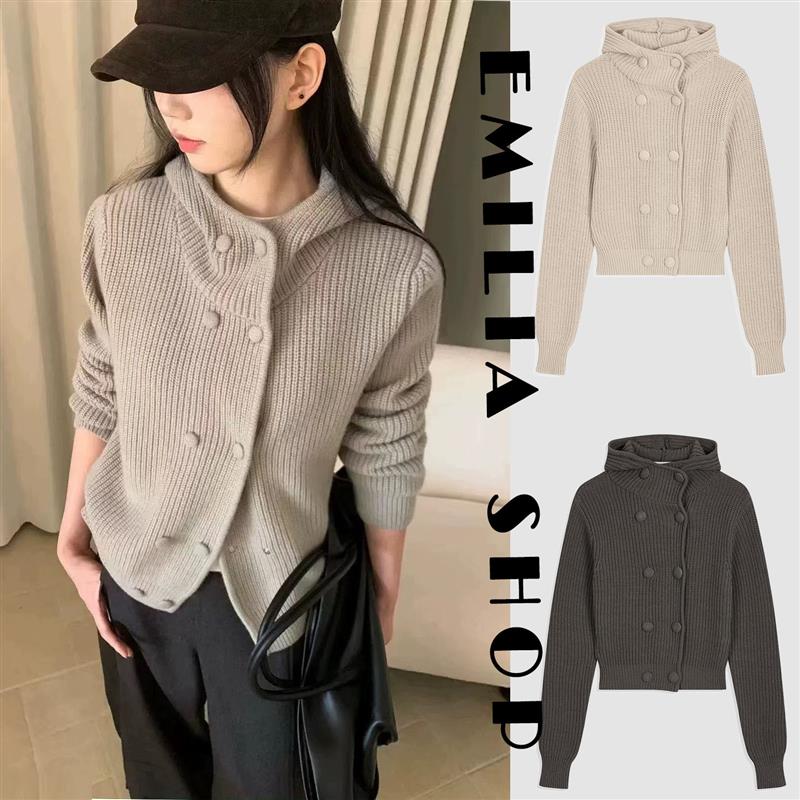 买手店韩国正品折扣现货OPEN YY外套26早春新款钮扣连帽针织衫女