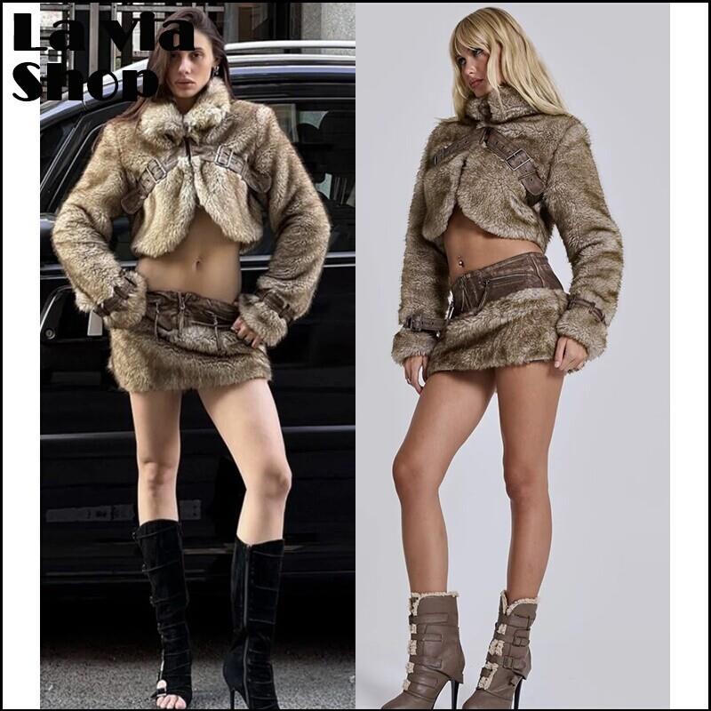 正品Jaded London人造皮草做旧拼接立领短款夹克外套女