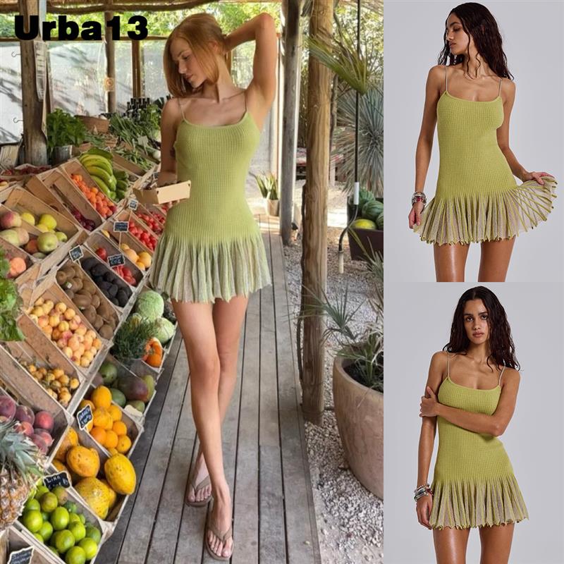 Urba13买手店正品现货 荷叶边针织裙吊带洋装短裙