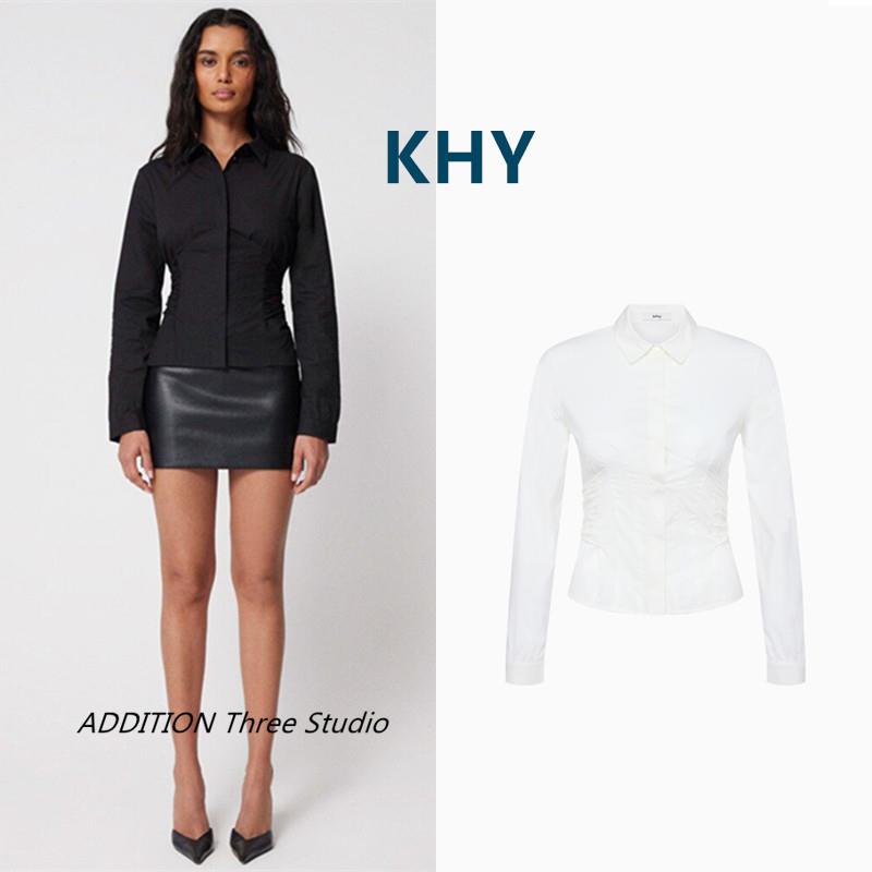 正品 KHY 25春季新款Kylie同款辣妹纽扣收腰后背蝴蝶结长袖衬衫女